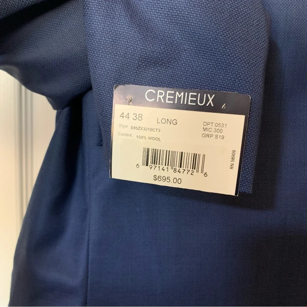 NWT Daniel Cremieux 2-Piece Navy‎ Blue 100% Wool Suit Size 44x38L Office Formal